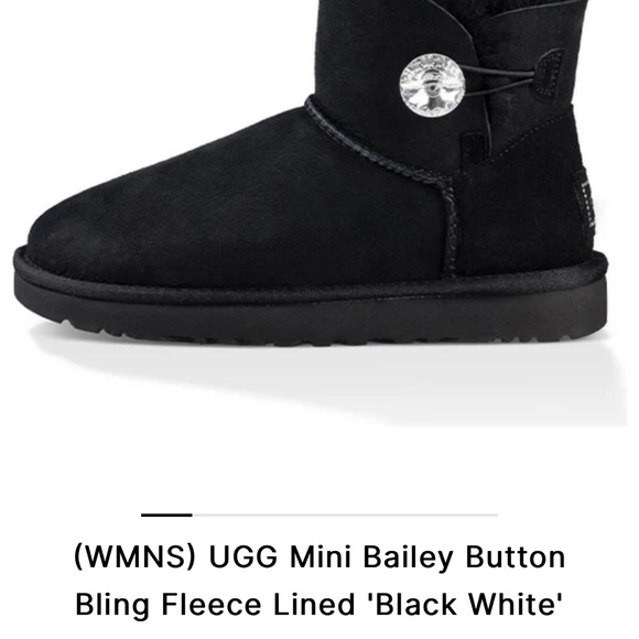 UGG Mini Bailey Button Bling Black Sheepskin Swarovski Sheepskin Suede Boot - Picture 7 of 7